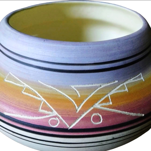 Native American Navajo Hand Painted Incised Art Pottery Southwestern Signed Vtg - Picture 5 of 13